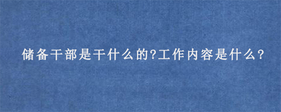 储备干部是干什么的?工作内容是什么?