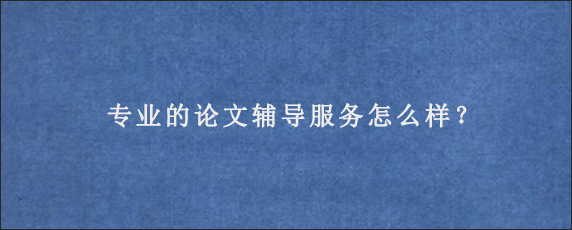 专业的论文辅导服务怎么样？